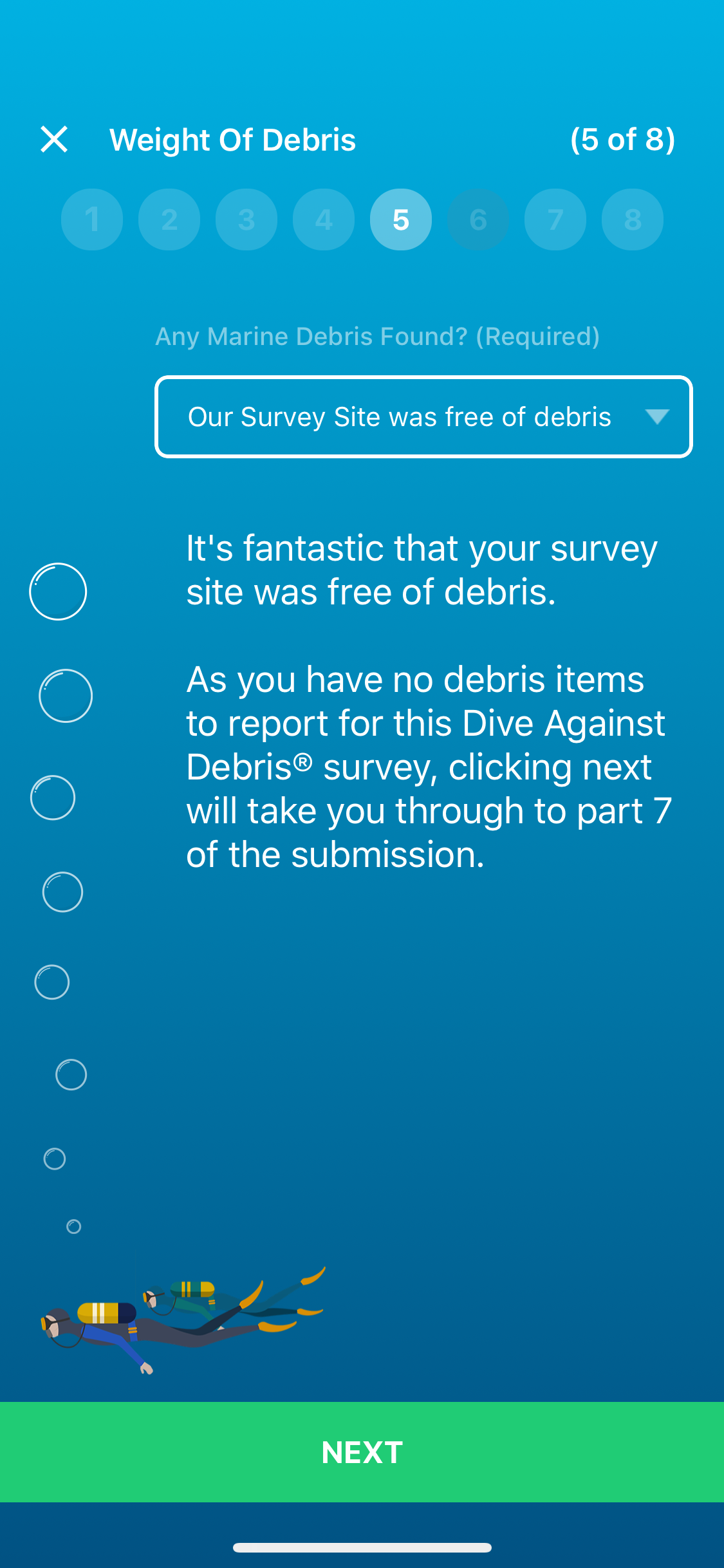 image of debris free dive against debris app