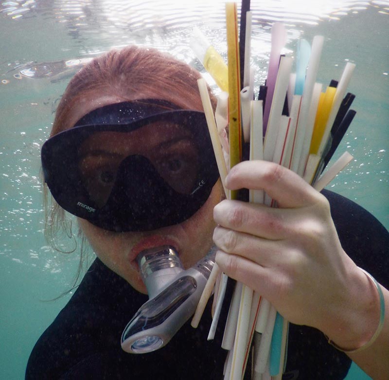 Image of plastic straws collected by diver