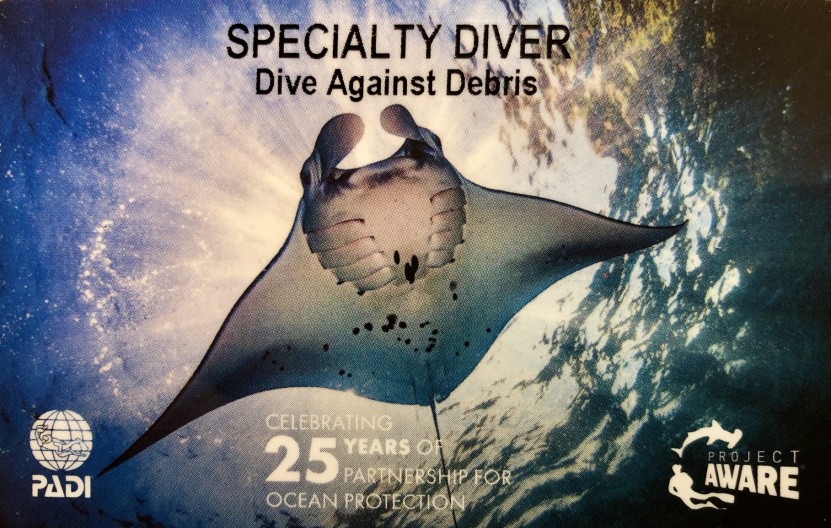 PADI Dive Against Debris Specialty C-Card Project AWARE